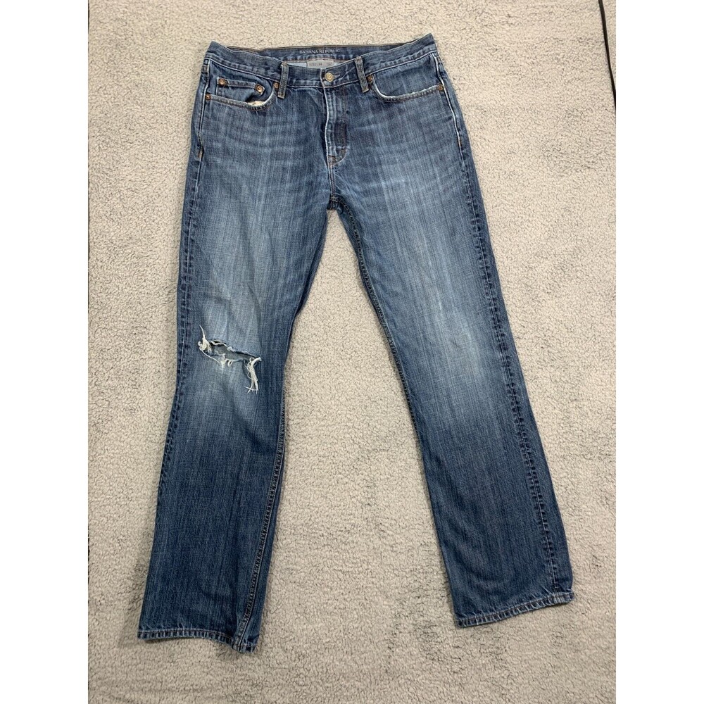 BANANA REPUBLIC Straight Fit 34x34 Distressed Denim Blue Jeans 5 Pockets 2009